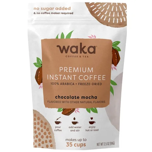 Vista 20 de Waka - Café instantáneo de calidad, tostado medio descafeinado, granos arábica y liofilizados. Bolsa de 35 porciones para café instantáneo caliente