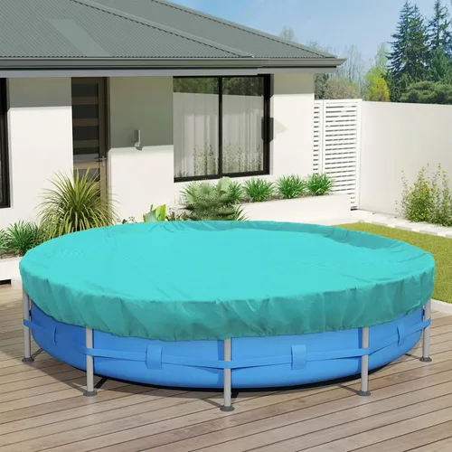 Vista 9 de ECOOPTS Cubierta redonda impermeable de poliéster para piscinas sobre el suelo, protector de cubierta de piscina de invierno (6 pies, turquesa)