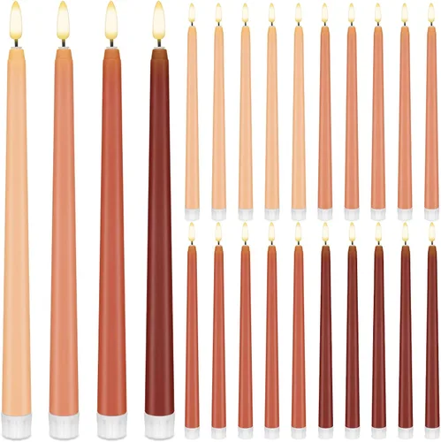 Vista 20 de Baquler 24 velas cónicas sin llama de 11 pulgadas, color rosa y verde, funciona con pilas, velas LED coloridas y parpadeantes de plástico dorado