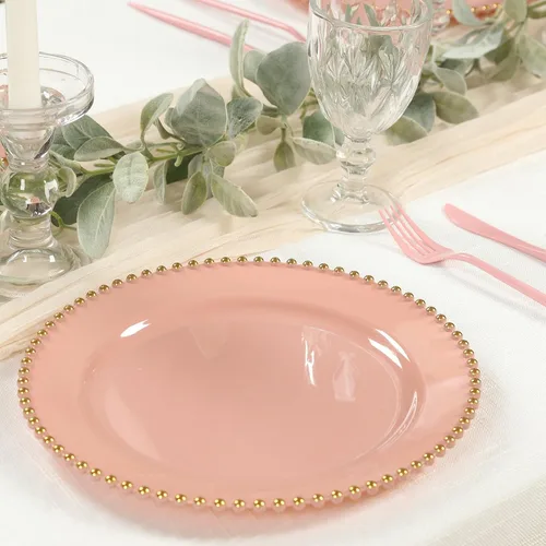 Vista 19 de Efavormart - Paquete de 10 platos de postre de plástico transparente rubor con borde de cuentas, platos redondos desechables para ensalada, 8