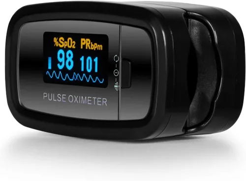 Vista 3 de AccuMed CMS-50D1 Medidor de pulso y oxígeno en sangre para dedo SpO2 Monitor con estuche para transportar. correa y batería, aprobado por la FDA CE
