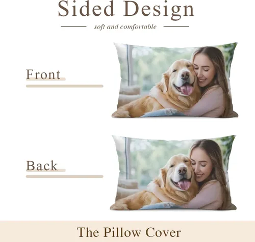 Vista 2 de Personalized Custom Photo Pillow Cover 12x20 Rectangular Cushion Case Customize with Your Photo, Text and Logo; Soft Durable Fabric, Personalized