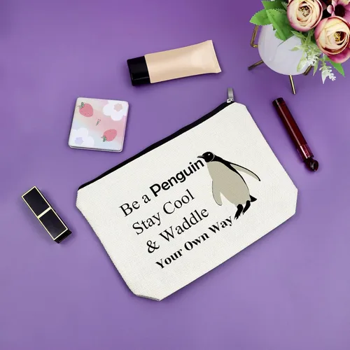 Vista 7 de Sazuwu Regalos para amantes de los animales, bolsa de maquillaje para mujer, Sé un pingüino, mantente fresco y camina a tu manera