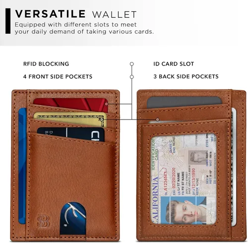 Vista 3 de SERMAN BRANDS RFID Blocking Slim Minimalist Mens Front Pocket Wallet. Thin Card Holder. Full Grain Leather Wallets for Men