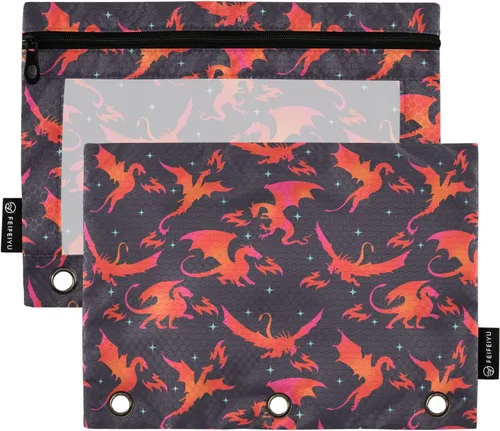 Vista 17 de Estuche de béisbol blanco para lápices de 3 anillas, paquete de 2 carpetas para lápices, estuche transparente con cremallera, bolsa de cosméticos