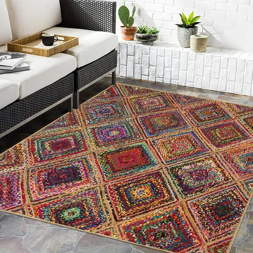 Vista 60 de Natural Jute Collection - Alfombra rectangular de 2 x 3 pies, alfombra de yute trenzada a cuadros multicolor de 0.27 pulgadas de grosor, ideal