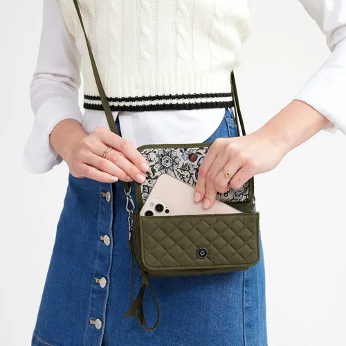 Vista 6 de Bolso cruzado todo en uno de algodón para mujer con protección RFID