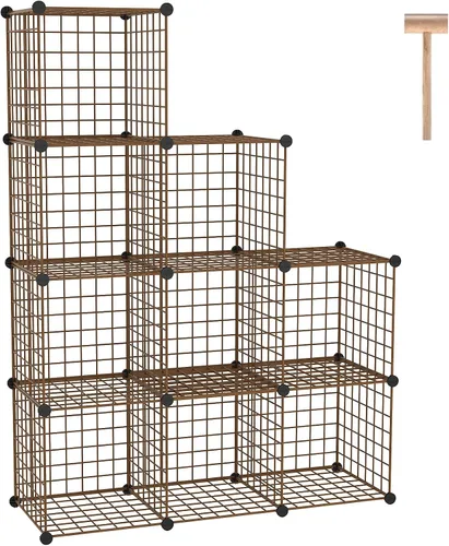 Vista 8 de C&AHOME Almacenamiento de Cubos de Alambre, Organizador de 6 Cubos con Rejillas C de Metal, Unidades de Estantes Modulares, Estantería