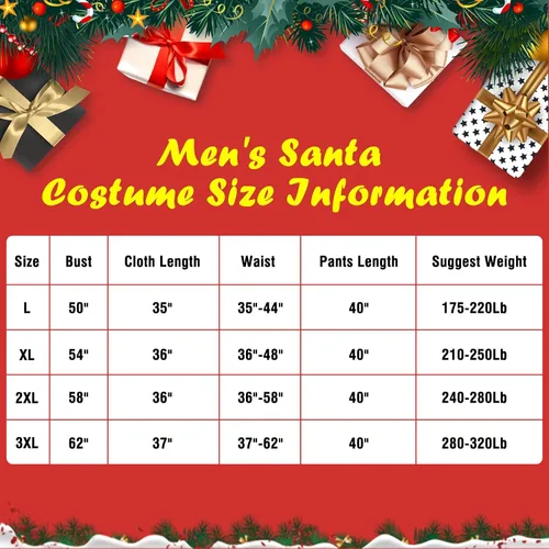 Vista 4 de Santa Claus Costume for Men 25PCS, Christmas Santa Costume for Men Adult Deluxe Santa Suit