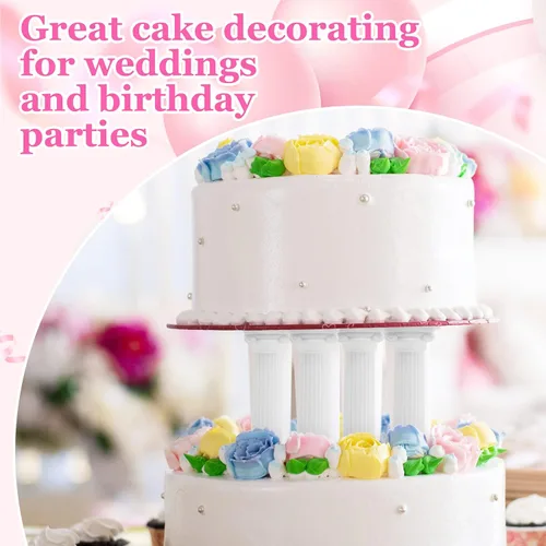 Vista 4 de 12 piezas de 3 tamaños de columna romana soporte para tartas, soportes escalonados para tartas de fondant, soporte separador de niveles para tartas