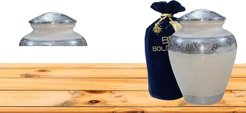 Vista 7 de BOLD&DIVINE Urna texturizada de esmalte perlado Urna conmemorativa texturizada de gránulo divino para cenizas humanas, funeral, entierro