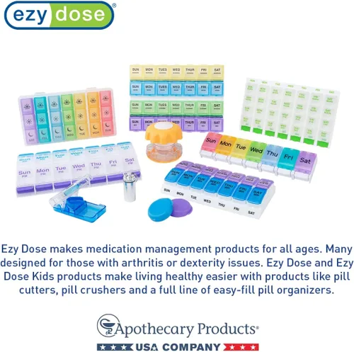 Vista 5 de EZY DOSE Organizador semanal de píldoras de 7 días, contenedor diario de medicinas y planificador de vitaminas, estuche redondo para suplementos