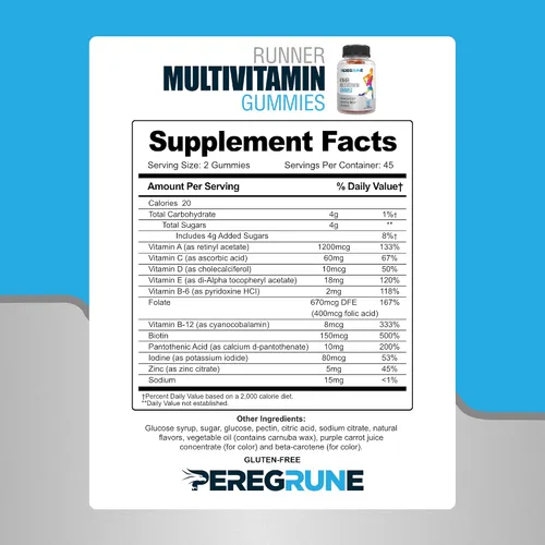 Vista 7 de Runner - Gomitas multivitamínicas – Vitamina diaria para correr con vitaminas A, C, D, E y complejo B – 50% menos de azúcar – Antioxidantes