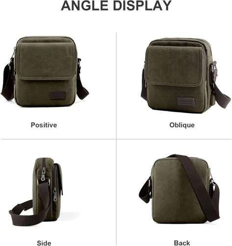 Vista 4 de Bolso cruzado para hombre, bolso lateral para hombre, bolso de hombro para hombres y mujeres, pequeño bolso de mensajero de lona para teléfono
