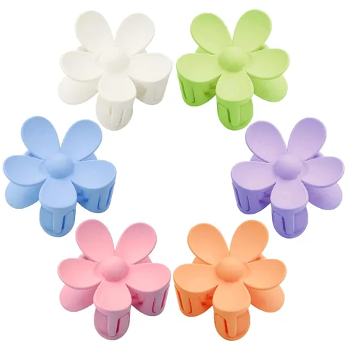 Vista 7 de 6 pinzas para el cabello de flores, pinzas de margarita, pinzas de garra grandes mate, pinzas de sujeción fuerte, accesorios para cabello grueso, 6