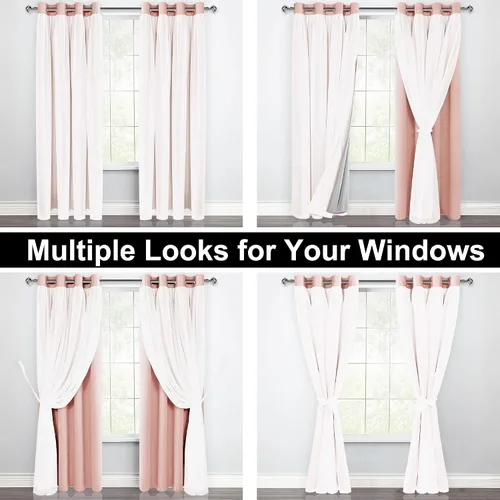 Vista 7 de XWZO Cortinas 100% opacas de doble capa para guardería, cortinas opacas con superposición transparente para dormitorio de niñas, cortinas