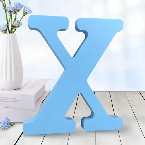 Vista 27 de AOCEAN - Letras de madera azul de 6 pulgadas, letras de madera sin terminar para decoración de pared, letras decorativas en pie, cortes de letras
