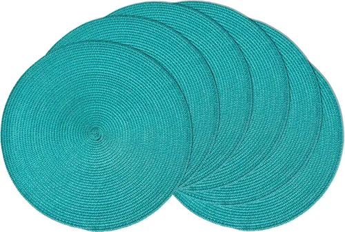 Vista 41 de AHHFSMEI Juego de 6 manteles individuales redondos trenzados de 15 pulgadas para mesas de comedor, tejido natural, resistentes al calor, color beige
