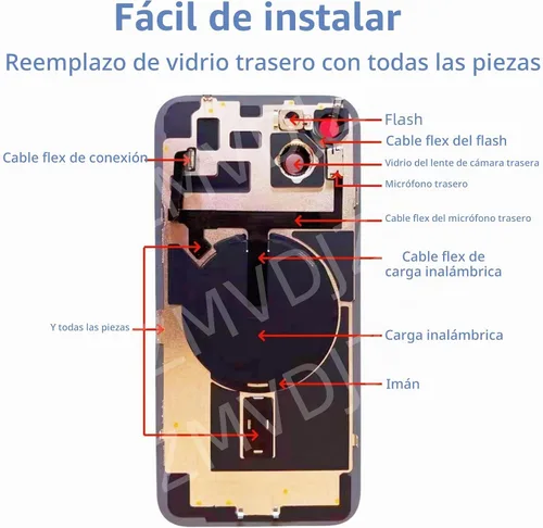 Vista 2 de Reemplazo de vidrio trasero 14 Plus con placa y cable flexible y todas las piezas para iPhone 14plus cubierta trasera de cristal