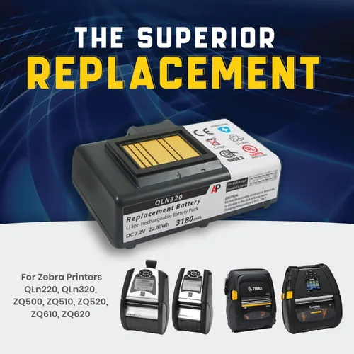 Vista 6 de Artisan Power Batería de repuesto para impresoras móviles Zebra QLn320 QLn220 (HC), ZQ500, ZQ510, ZQ520, ZQ610 y ZQ620 - Batería recargable de iones