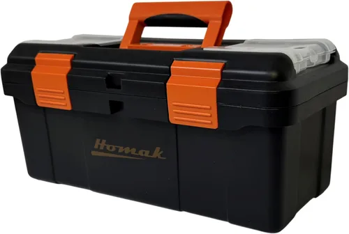 Vista 8 de Homak Caja de herramientas de plástico con bandeja y divisores, negro, 19.25 pulgadas