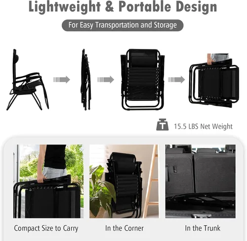 Vista 8 de Tangkula Zero Gravity - Silla plegable para patio, reclinable, ajustable, con soporte para tazas, reposabrazos anchos para patio, jardín, piscina