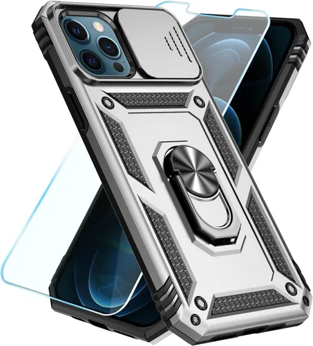 Vista 33 de SunStory Funda compatible con iPhone 12 Pro Max con protector de pantalla HD, cubierta de cámara deslizante y soporte de anillo giratorio