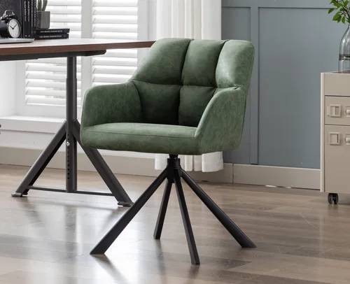 Vista 12 de EALSON Cómoda silla de escritorio de terciopelo moderna para computadora, sin ruedas, silla giratoria con brazo de respaldo medio para sala de Beige