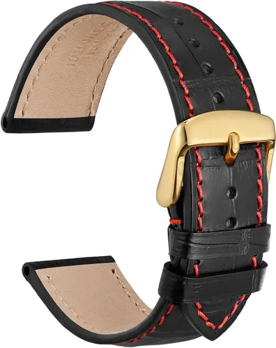 Vista 30 de WOCCI - Correas para reloj de cuero italiano, grano de cocodrilo en relieve, elige color y ancho 14 mm 18 mm 19 mm 20 mm 21 mm 22 mm, Negro
