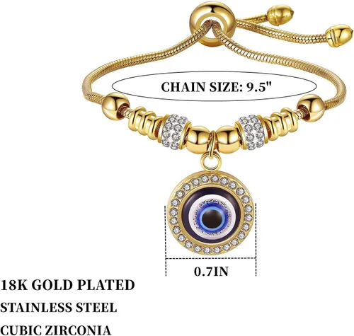 Vista 5 de Pulseras de mal de ojo chapado en oro de 18 quilates, ajustable, pulsera de ojo turco de oro para protección, pulsera de plata de mal de ojo Dorado