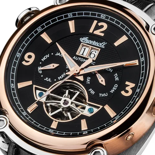 Vista 2 de Ingersoll Reloj automático de acero inoxidable para hombre con correa de cuero, negro (Modelo I01102), Negro -, Reloj automático