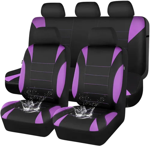 Vista 21 de Car Pass - Fundas impermeables de neopreno para asientos, juego completo negro de ajuste universal, fundas protectoras para interior de auto SUV