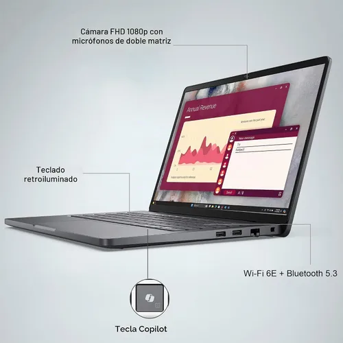 Vista 7 de Dell Pro 14 PC14250, 14" FHD+, Intel Core 5 120U, 16 GB DDR5 RAM, 512 GB SSD