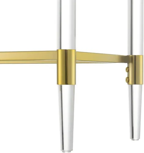 Vista 6 de Furnifact Mesa consola de 2 niveles, mesa de cristal transparente estrecha con patas acrílicas y marco cromado dorado, pasillo o sofá