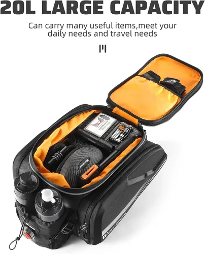 Vista 7 de Bolsas para bicicletas impermeables para el portaequipajes trasero Bolsa de alforjas de gran capacidad de 35L con fondo extra acolchado de espuma