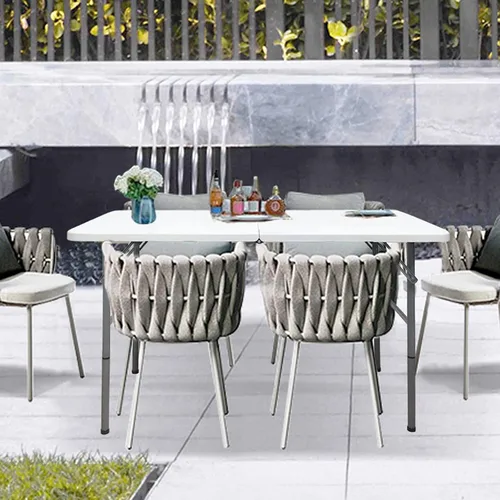 Vista 7 de Mesa plegable de 4 pies, mesas portátiles de plástico para comedor, fiestas, tarjetas, picnic, camping, granito, blanco