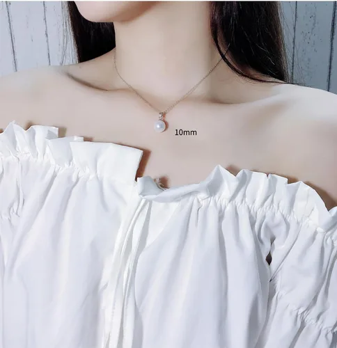 Vista 2 de Single Pearl Necklace for Women Black Freshwater Pearl Drop Pendant Necklace for Girls One pearl choker Birthday Wedding Jewelry Valentine's Day Gift