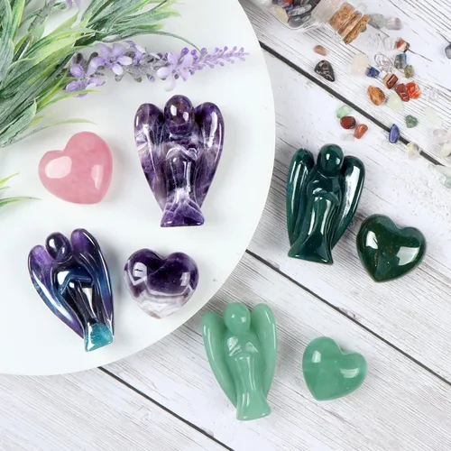 Vista 5 de Artistone Juego de piedras curativas de corazón de ángel guardián de amatista, piedras preciosas talladas a mano, piedras preciosas de cuarzo