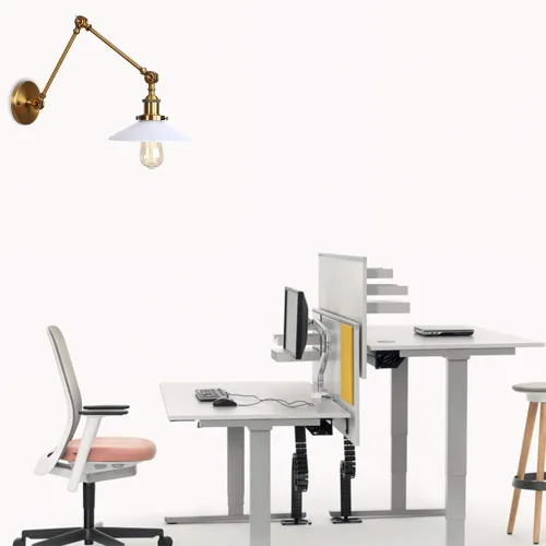 Vista 9 de Iluminación estilo loft con forma de platillo, aplique de pared ajustable, pantalla de vidrio blanco lechoso, brazo oscilante, lámpara de pared Latón