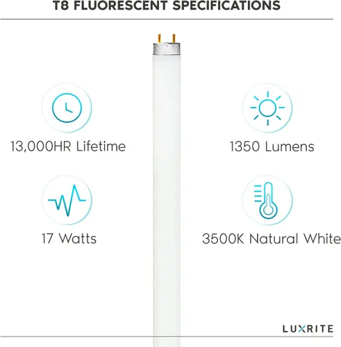 Vista 4 de LUXRITE F17T8/835 - Bombilla fluorescente T8 de 17 W y 24 pulgadas, 3500 K blanco natural, 1350 lúmenes, base bi-pin mediana G13, LR20751, paquete