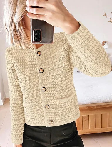 Vista 3 de PRETTYGARDEN Suéteres tipo cárdigan para mujer 2023 para otoño, frente abierto, con botones, manga larga, bolsillos, informal, de punto grueso, ropa