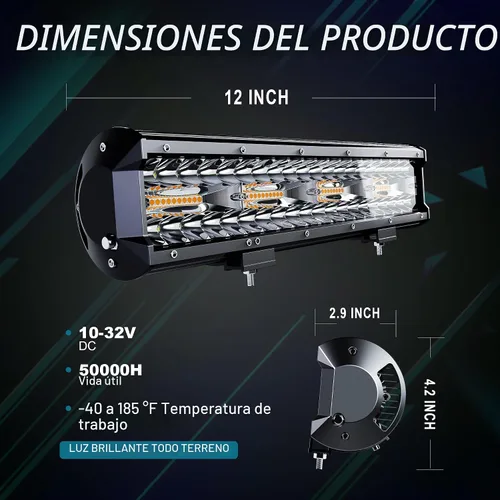 Vista 2 de [Usado] Barra de luz LED de 12 pulgadas y 72 W, luz estroboscópica blanca/ámbar con seis modos, luces antiniebla de conducción, haz de luz