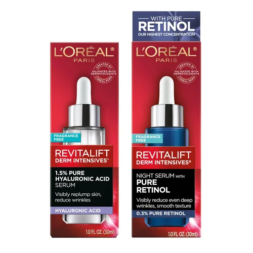 Vista 2 de L'Oreal Paris Revitalift - Suero facial de ácido hialurónico puro 1.5% + suero nocturno de retinol puro al 0.3%, 1 kit