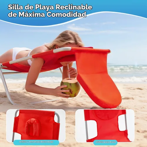 Vista 4 de DUMOS Sillón para exteriores, silla de bronceado de playa con orificio para Rojo