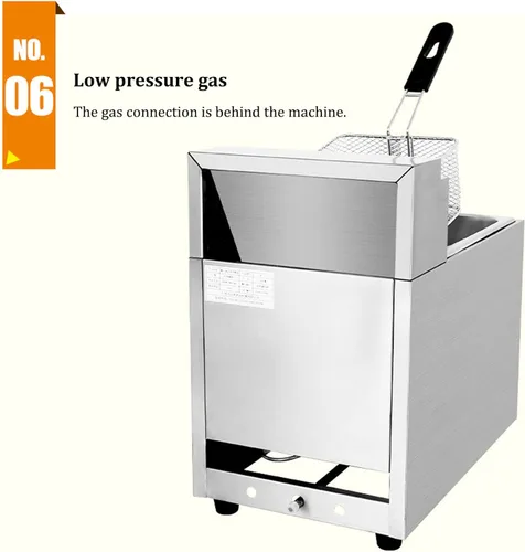 Vista 8 de Freidora de gas profesional de restaurante comercial, mesa de acero inoxidable monocilindro/doble cilindro de propano profundo, estufa de cocina