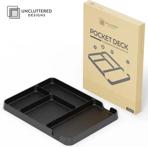 Vista 6 de Bandeja de transporte de uso diario negra para hombres. Organizador EDC perfecto para tu mesita de noche, entrada, oficina y cueva de hombre, hecha