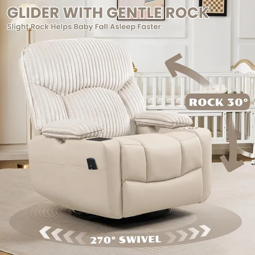 Vista 4 de SUNWAVE Power Nursery Rocking Chair with Adjust Armrest & Smart Cup Holder Beige