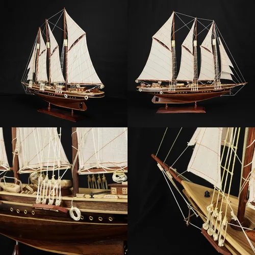 Vista 3 de vinacreations Atlantic Yacht modelo de madera de barco de 24 pulgadas, estanque, yate, velero, modelo de madera americana, barco, artesanía, hogar