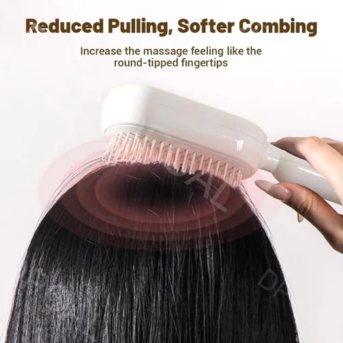 Vista 3 de Peine de masaje con cojín retráctil, cepillo para el cabello con cerdas retráctiles, peine retráctil para desenredar, cepillo de pelo autolimpiante