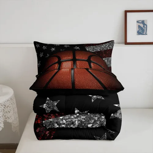 Vista 5 de Erosebridal Juego de edredón de baloncesto tamaño Twin para niños y adolescentes, juego de cama de tema deportivo de microfibra ultra suave